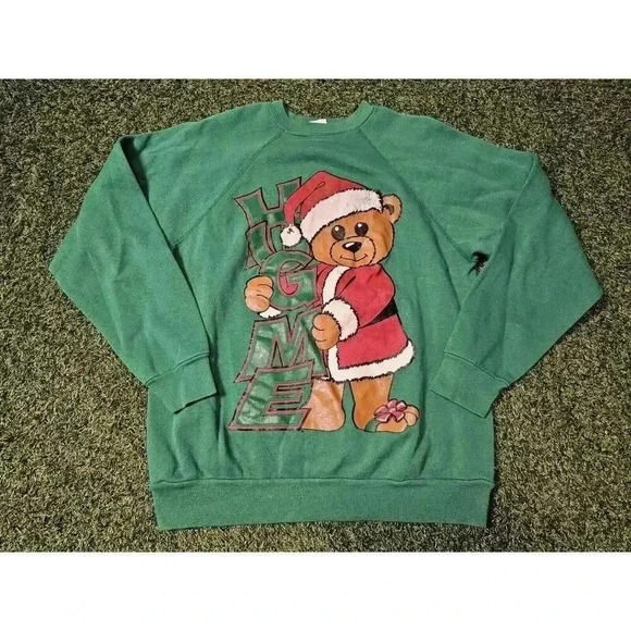 Vintage Teddy Bear Santa Hug Me Crewneck Sweatshirt XL Tultex - Picture 1 of 6
